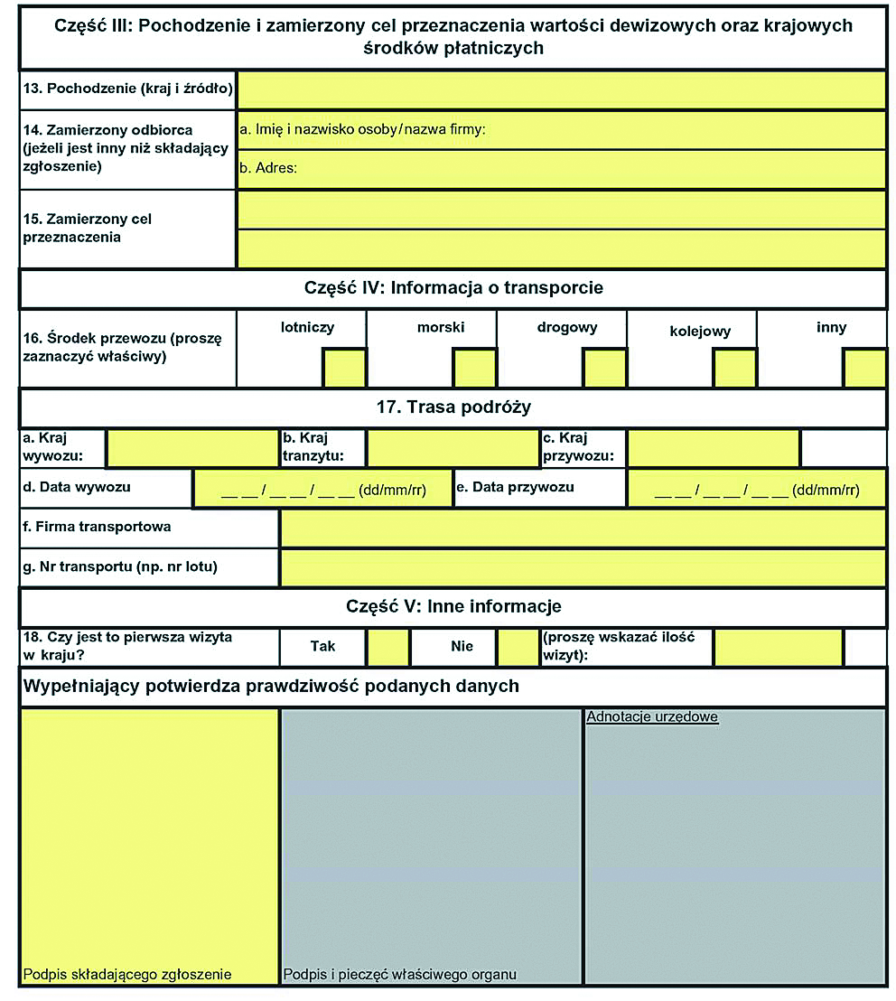 Zgłoszenie przywozu do kraju, wywozu za granicę